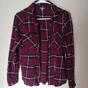 Charlotte Russe Maroon Plaid Flannel Long Sleeve